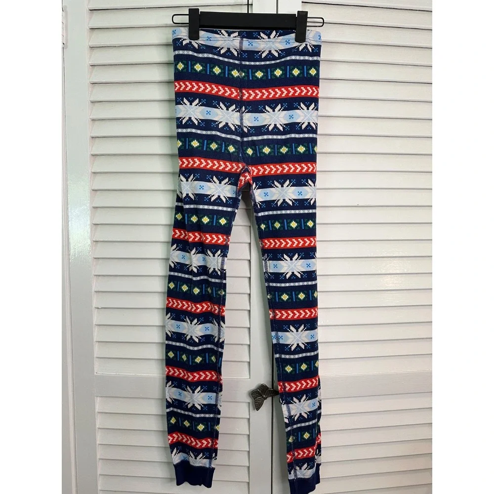 Hanna Andersson Size 160 12 Navy Fair Isle Print Holiday Organic Pajamas LJs